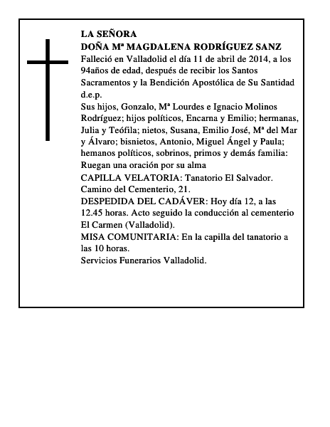Doña Mª Magdalena Rodríguez Sanz