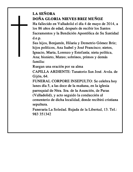 Doña Gloria Nieves Briz Muñoz