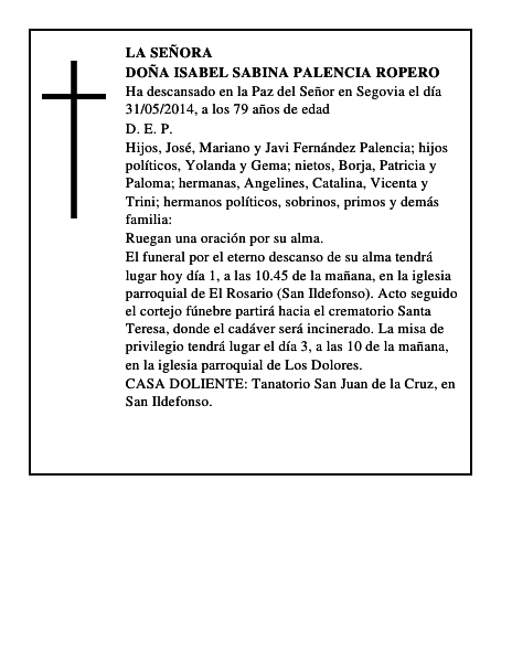 Doña Isabel Sabina Palencia Ropero