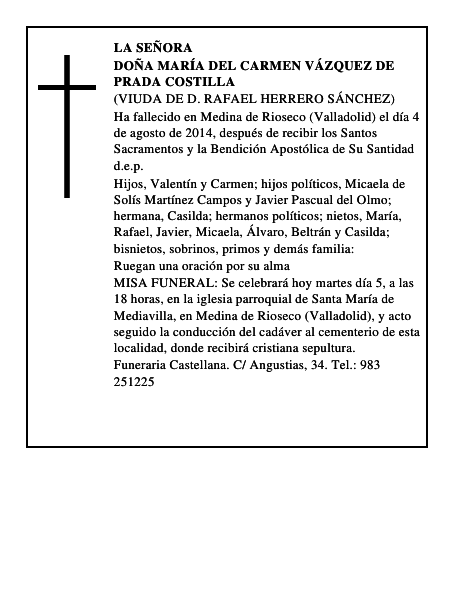 Doña María del Carmen Vázquez de Prada Costilla
