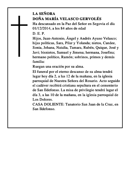 Doña María Velasco Gervolés