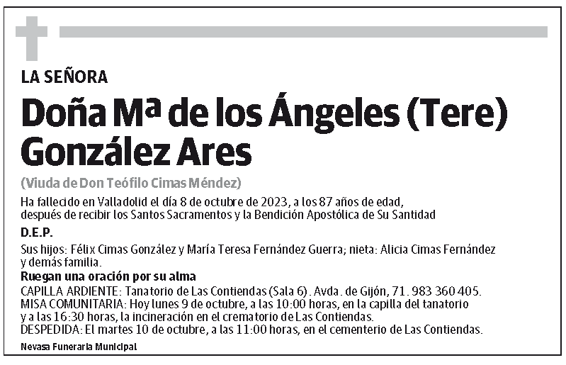 Doña Mª de los Ángeles (Tere) González Ares